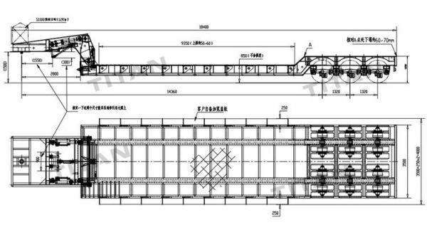 Drawing of 3 Line 6 Axle Removable Gooseneck Trailer