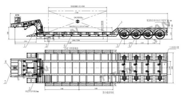 Drawing of 4 Axle 100T Hydraulic Detachable Gooseneck Trailer