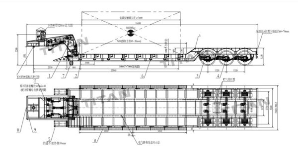 Drawing of Tri Axle Removable Gooseneck Trailer