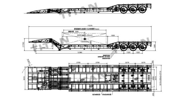 Drawing of 3 Axle 120 Ton Folding Gooseneck Lowboy Trailer