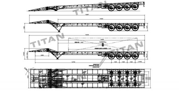 Drawing of 4 Axle 100 Ton Folding Neck Lowboy Trailer