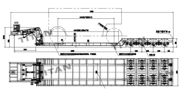 Drawing of 4 Line 8 Axle 150 Ton Lowboy Trailer