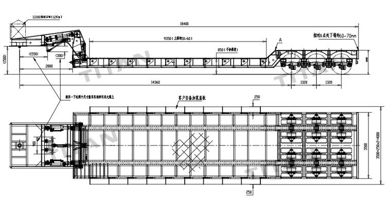 Drawing of 3 Line 6 Axle Removable Gooseneck Trailer