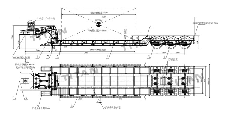 Drawing of Tri Axle Removable Gooseneck Lowboy Trailer for Sale