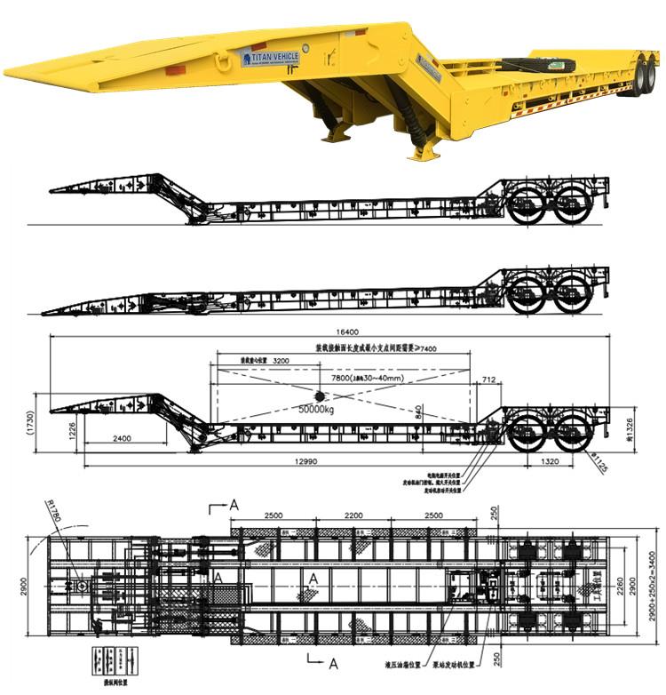 2 Axle 50 Ton Folding Gooseneck Lowboy Trailer for Sale in Guatemala